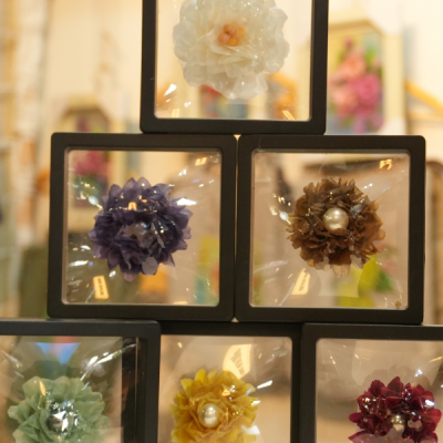 Flower brooch from fish scales
