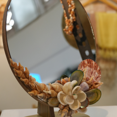 Seashell embellished tabletop mirror