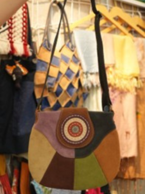 Túi Da Lộn Chắp Vá Vintage