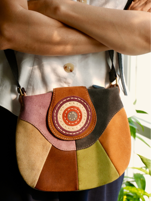 Túi Da Lộn Chắp Vá Vintage