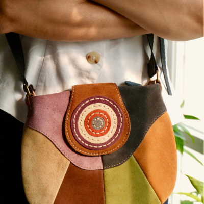 Vintage patchwork suede bag
