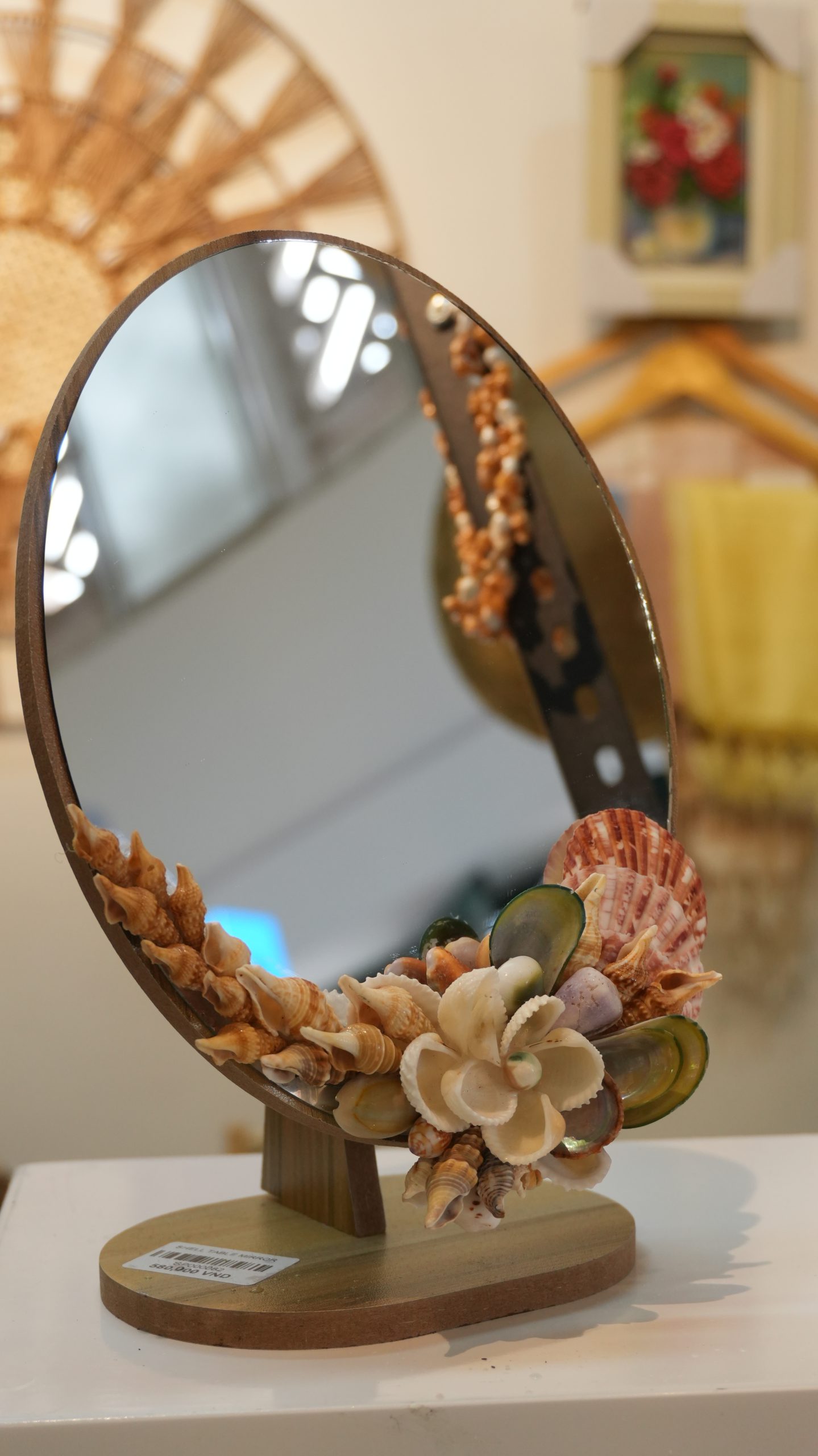 Seashell embellished tabletop mirror