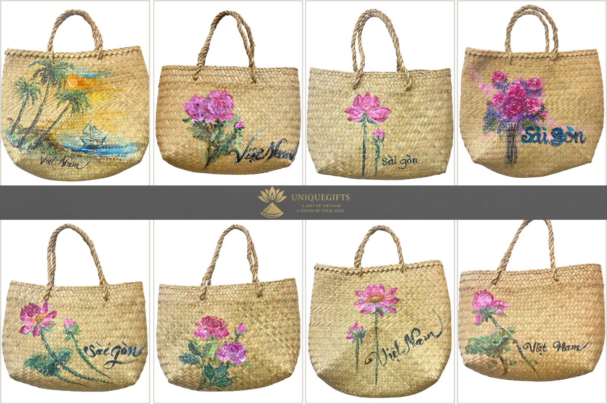 Hand-painted seagrass bag from Viet Nam